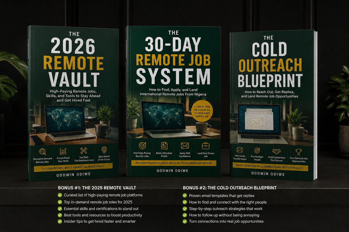 The full 30-Day Remote Job System bundle: the main guide plus the 2026 Remote Vault and Cold Outreach Blueprint bonuses.